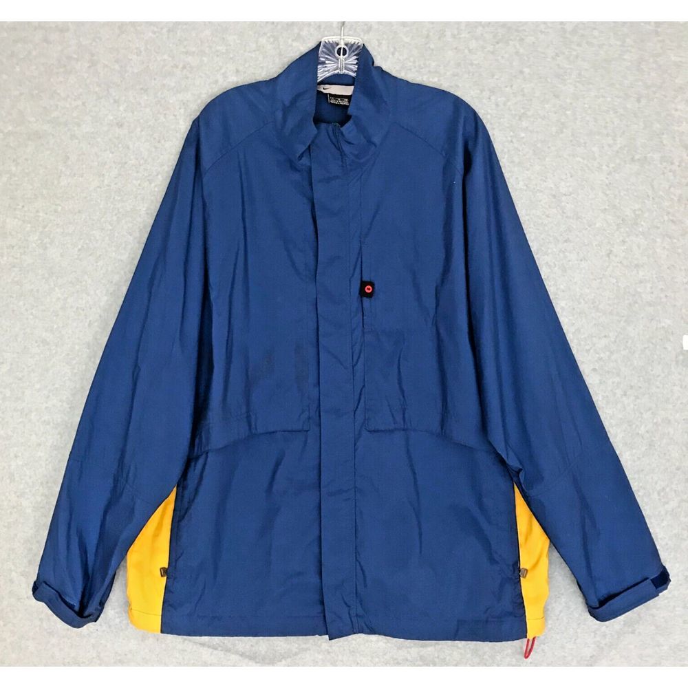 Vintage Nike Windbreaker Mens‎ XL/2XL Blue Yellow Jacket Hidden Pocket Outdoors